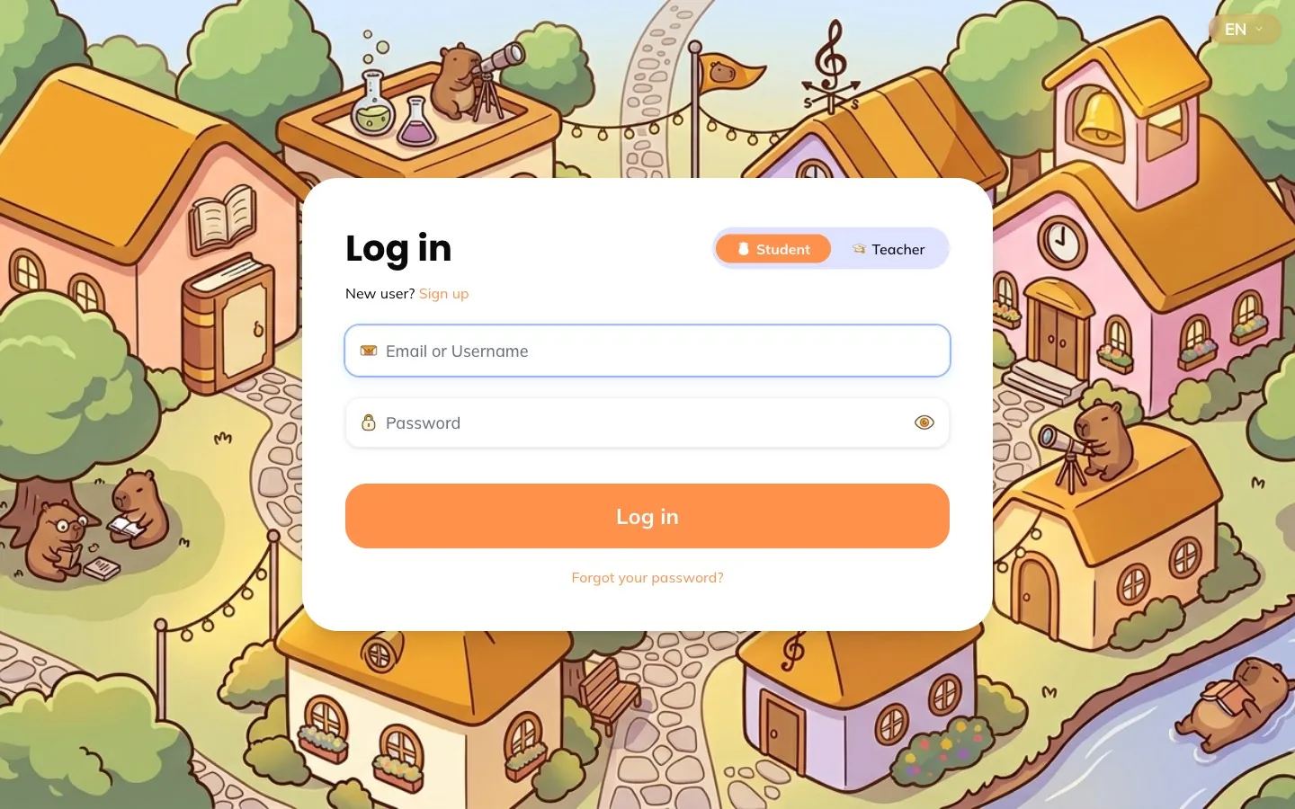 The Capyo platform login screen